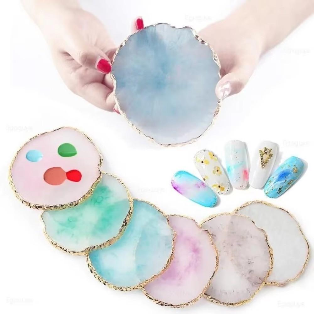 Round Nail Art Palette Professional Golden Edges Gel Polish Palette DIY Easy To Clean False Nail Tips Palette Nail Salon