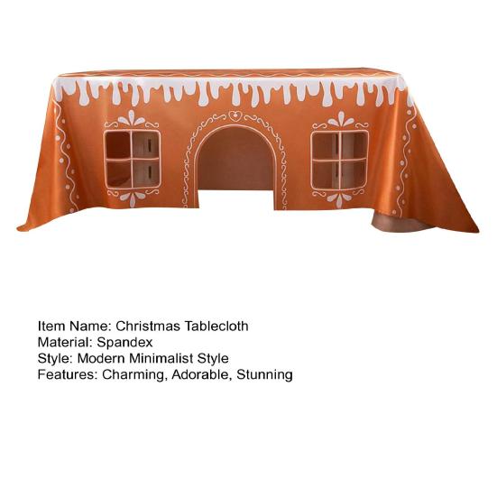 Yousheng Gingerbread House Christmas Tablecloth Reusable Rectangle Table Cover with Playful Cut-Out Windows Holiday Playhouse Table Tent for Kitchen