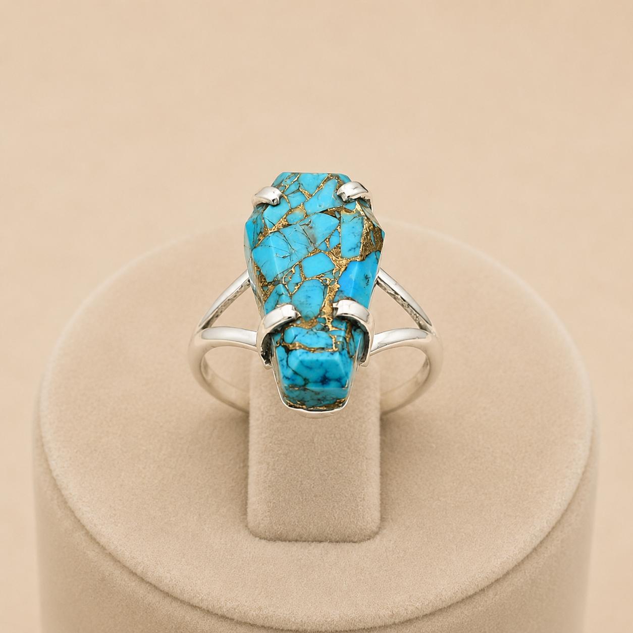 

Blue Copper Turquoise Coffin Ring in 925 Sterling Silver, Handmade Gothic Statement Ring, Boho Gemstone Jewelry for Women 12 срібний