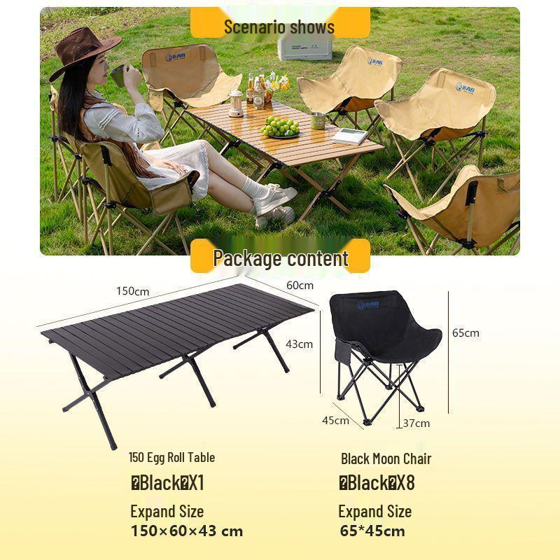 Tragbares faltbares Campingtisch- und Mondstuhlsset mit aufrollbarem Tisch