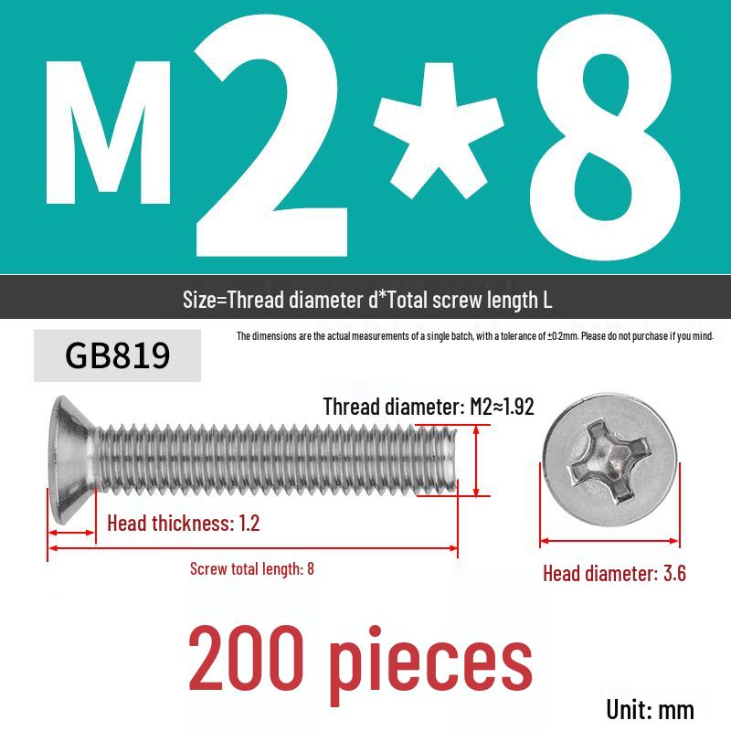 304 Stainless Steel Phillips Flat Head Countersunk Machine Screw (Sizes: M2, M3, M4, M5, M6, M8, M10)