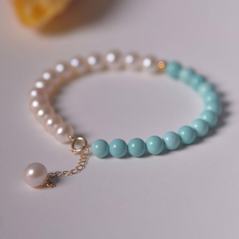 

Meiling Turquoise & Freshwater Pearl Double-Strand Bracelet - Women s Delicate Whitening Gift