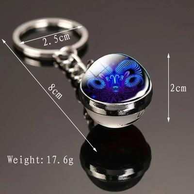 Creative Cute and Exquisite 12 Constellation Keychain Glass Ball Metal Keychain Pendant Keychain Accessories Fashion Gift