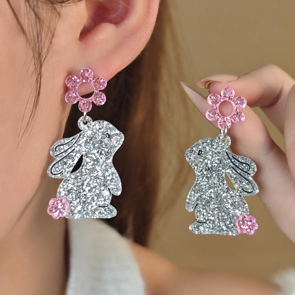 Creative Design Sense Fine Flash Cute Rabbit Acrylic Earrings, Light Luxury High-End Cartoon Fashion Earrings
