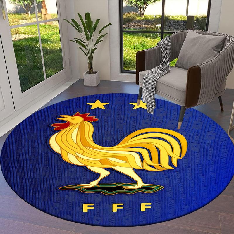 France National Football Team Round Area Rug,Carpet Rug for Living Room Bedroom Sofa Playroom Decor,Non-slip Floor Mat