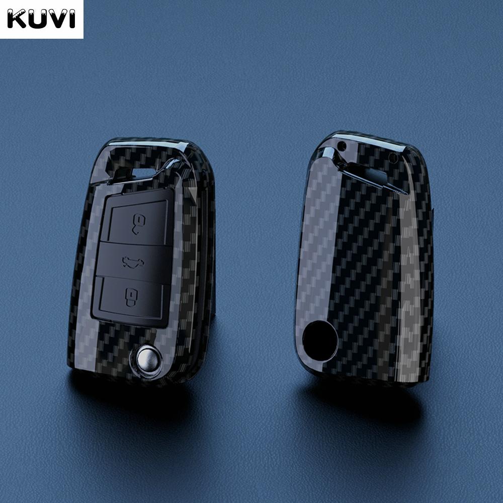 Carbon Abs Car Key Case Cover Shell Fob For Vw Volkswagen Golf 7 Mk7 Tiguan Mk2 For Seat Ateca Leon Fr 2 Ibiza Skoda Octavia A7