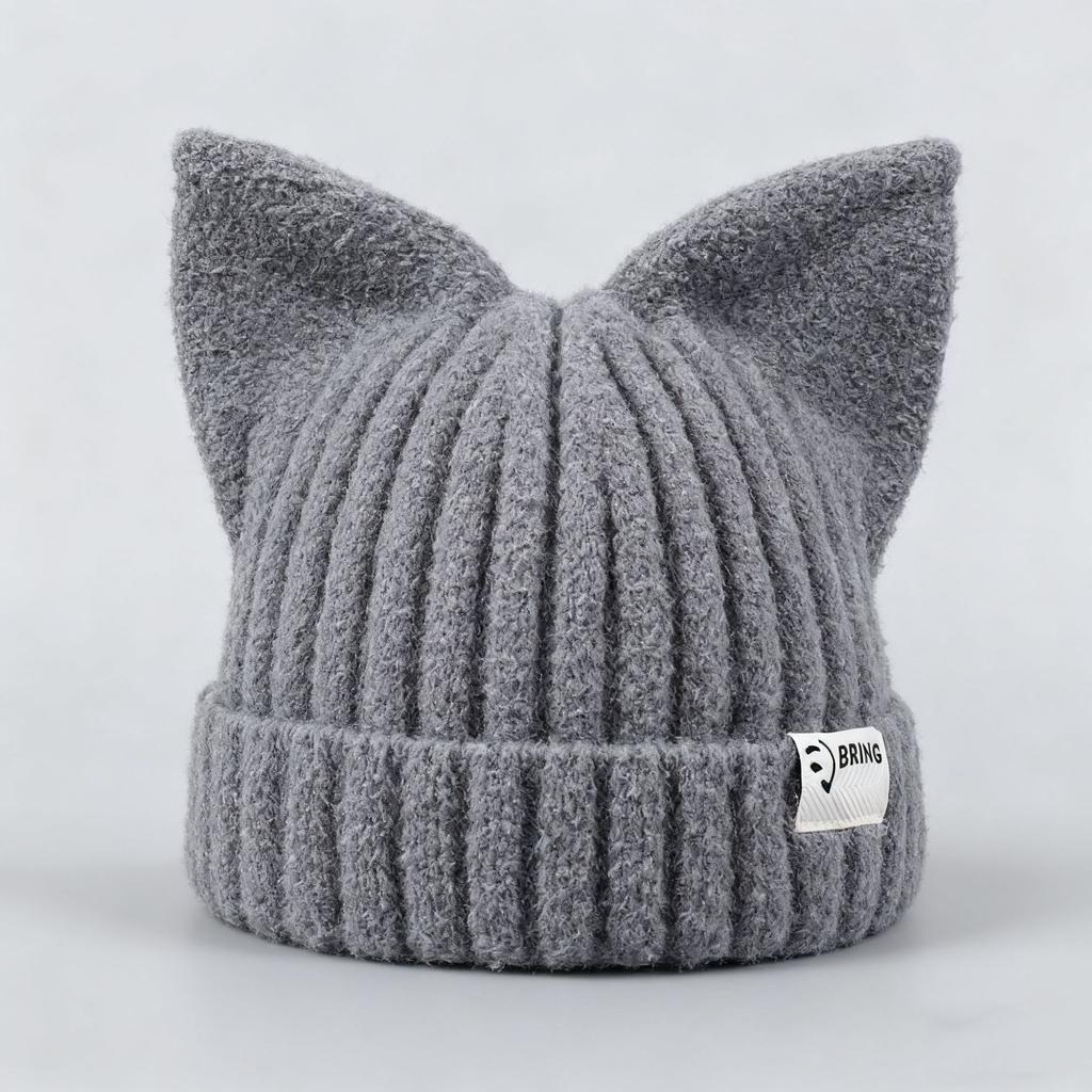 Berretto Invernale in Maglia con Orecchie da Gatto per Donna, Cappello Slouchy alla Moda Stile Coreano di Grandi Dimensioni, Caldo e Carino per il Freddo