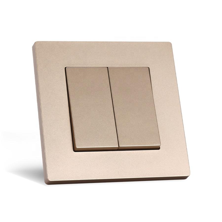 Electrical Square Type 86*86mm 2 Gang 1 Way 2 Way Wall Light Switch with Grey Gold Silver Color PC Panel 10A 220-250V