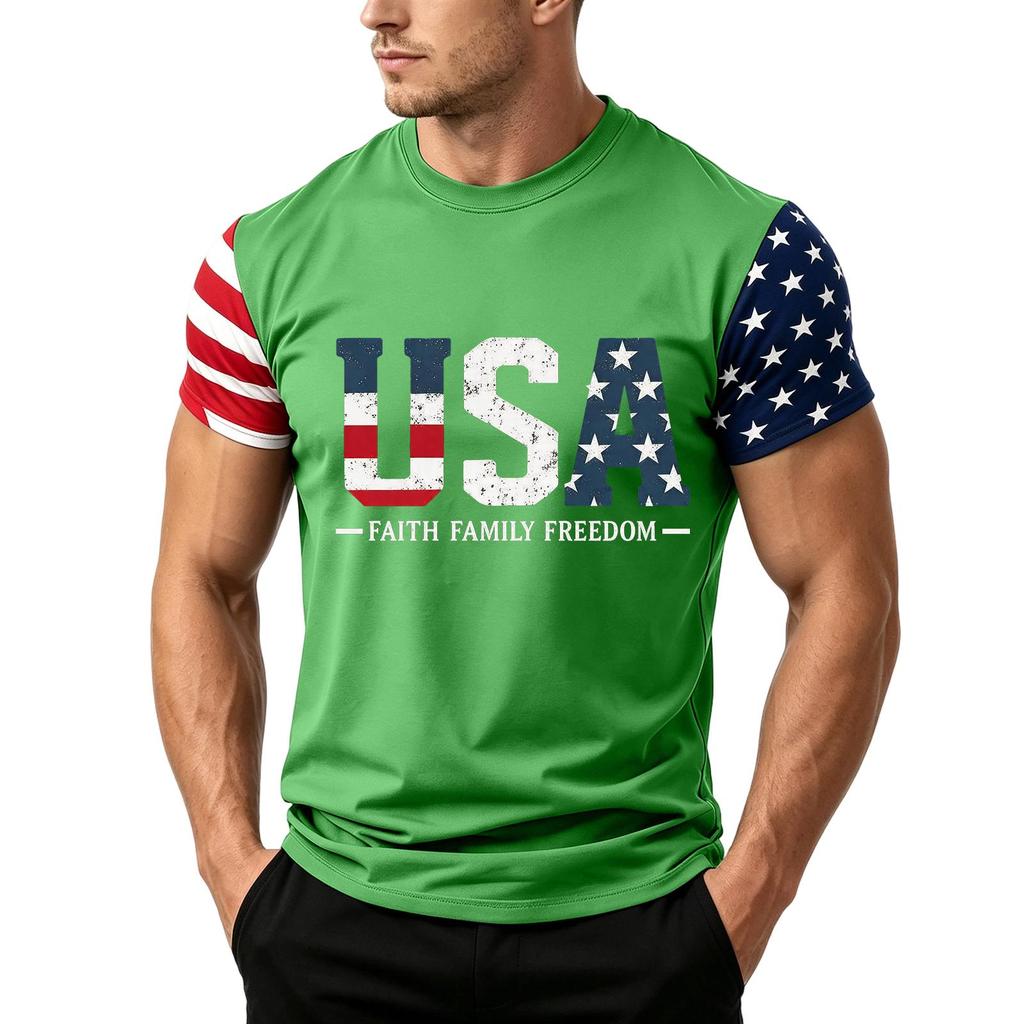 Men's Independence Day Flag Print Short Sleeve T-Shirt, Loose Casual Daily Summer Tops