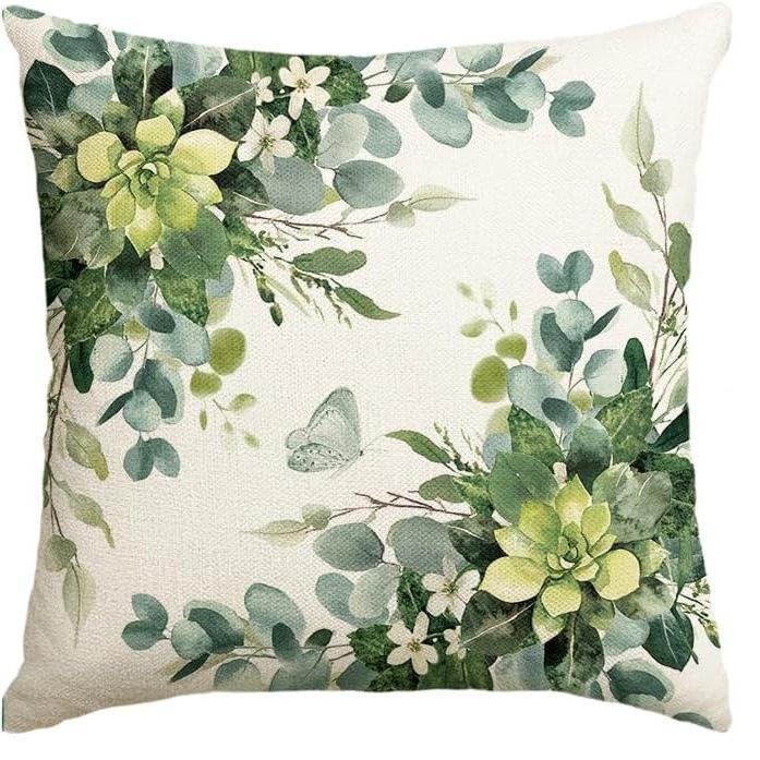 

Easter Decoration, Spring Green Plant Linen Pillowcase, Car Sofa Lumbar Pillow Cushion 45 * 45 separate pillow cover