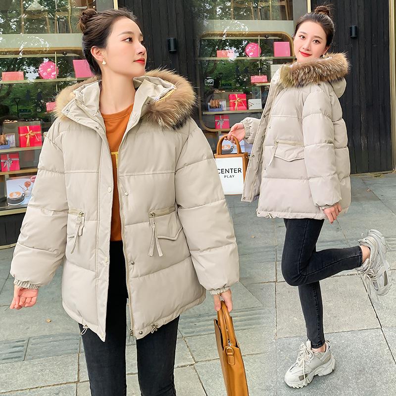 Baumwolle Gefütterte Jacke Frauen Winter Fell Kapuze Parkas Jacke Kurze Frauen Lose Kordelzug Warme Casual Winter