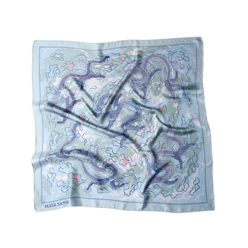 MAYA SAPANA Dragons In the Cloud Silk Square Scarf (French Blue)