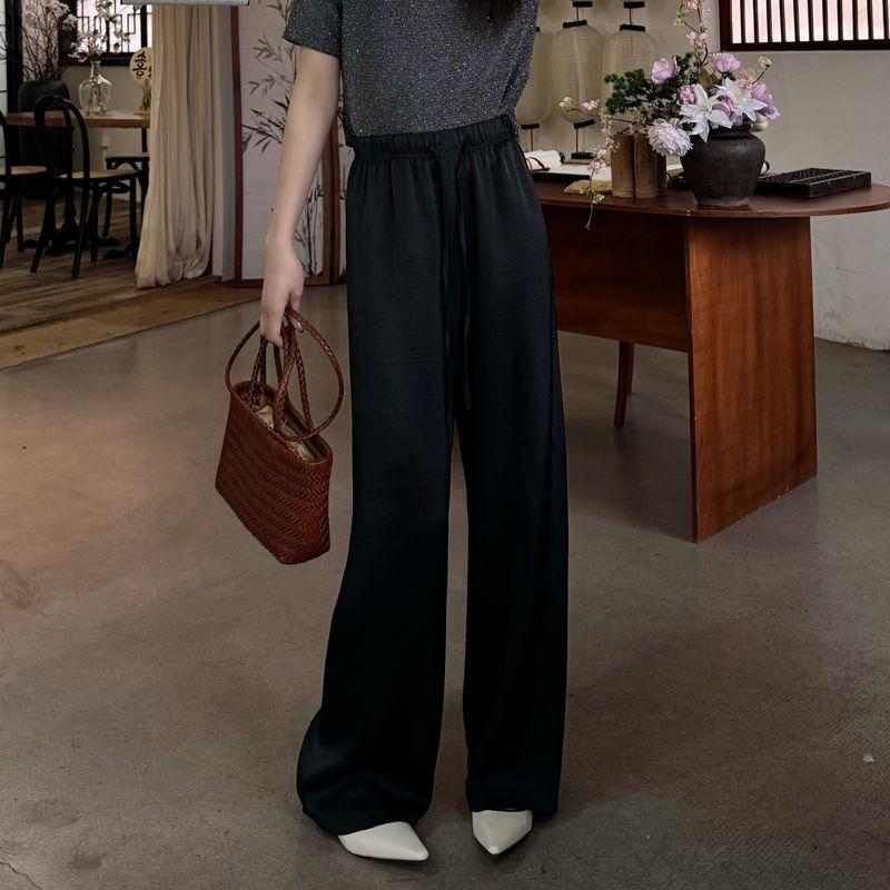 

Cuprammonuium Silk Wide Leg Pants Women s Summer Thin High Waist Drooping Wine Red Loose Acetate Ice Silk Straight-leg Draped Pants Acetic acid Black XL