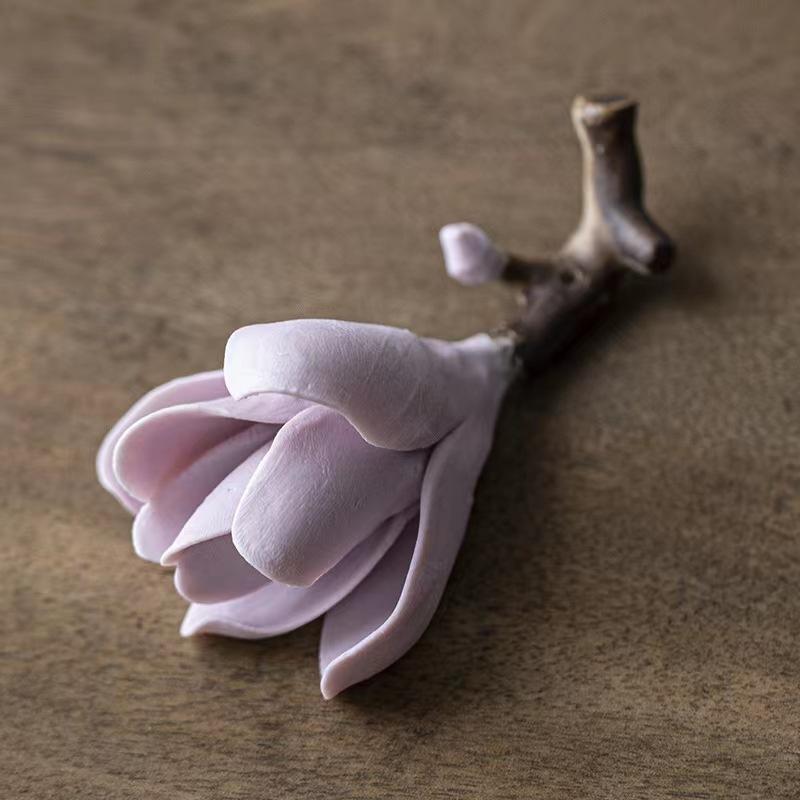 Handmade Magnolia Ceramic Sculpture with Incense Holder Zen Tea Table Decor for Study Room Garden and Gift Idea