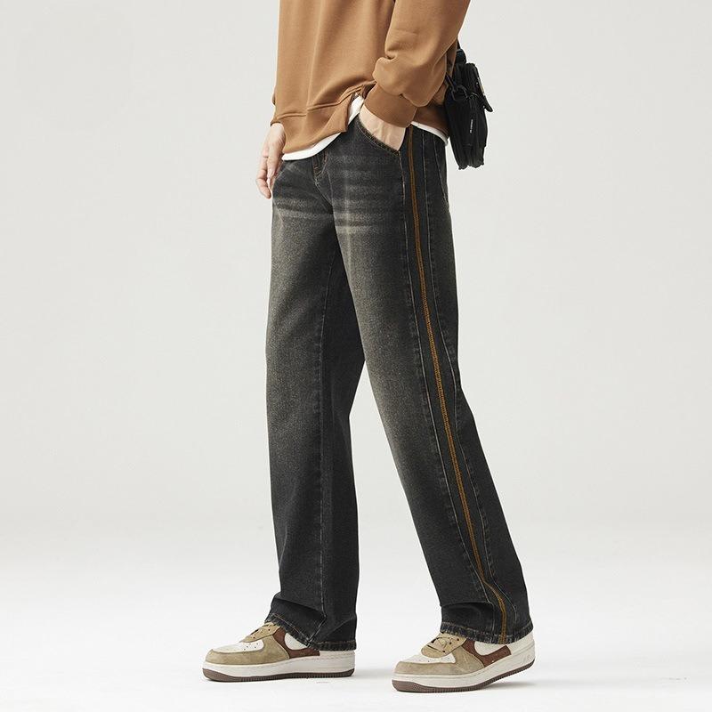 Pantalones Casuales Rectos Sueltos Retro con Aspecto Desgastado de Estilo Americano para Hombre de Primavera y Otoño