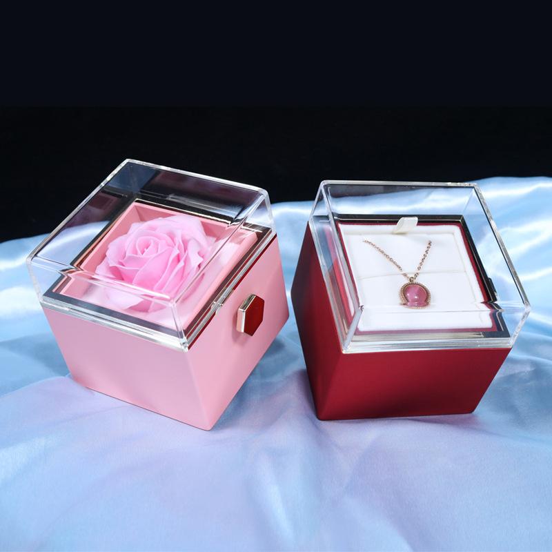 Creative Rotating Valentine's Day Soap Flower Gift Box Rose Jewelry Box For Rings Necklaces And Jewelry Storage