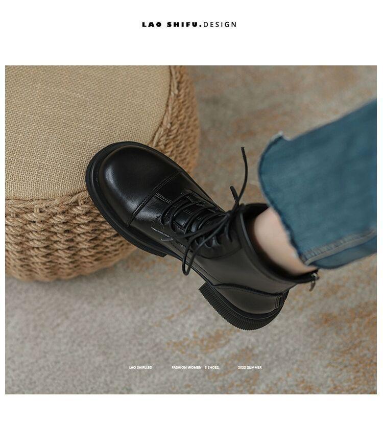 Women's Soft Leather British-Style Fleece-Lined Martin Boots - Autumn/Winter 2025, Thick-Soled, Short, Spring/Autumn Single Boots.