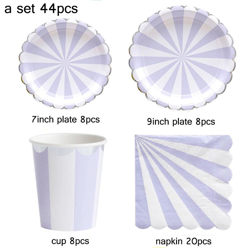 44pcs/set Multicolor Stripe Gold Foil Disposable Tableware Plate Cup Napkin Christmas New Year Birthday Party Decor Supplies