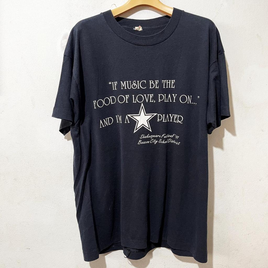 Vintage 90s If Music Be the Food of Love Shakespeare T-Shirt Size XL