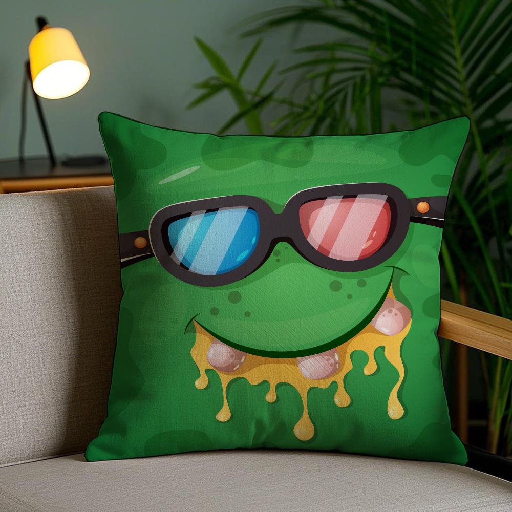 Funny Little Monster Cushion Cover Soft Short Plush Double-Sided Printing Home Decor Machine Washable Pillow Case Gift