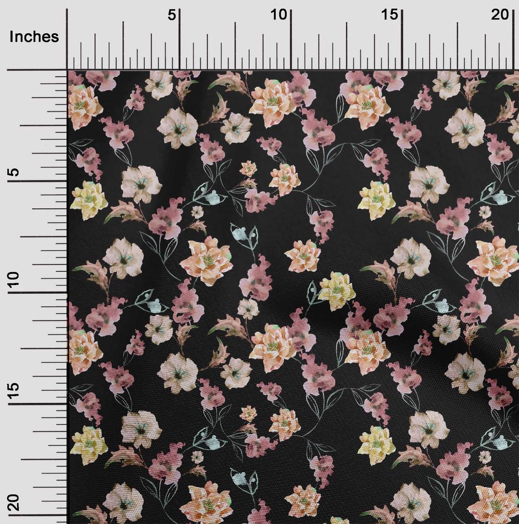 oneOone Cotton Flex Aquamarine Fabric Flower & Leaves Watercolor Sewing Fabric By The Yard Printed Diy Clothing Sewing Supplies 40 Inch