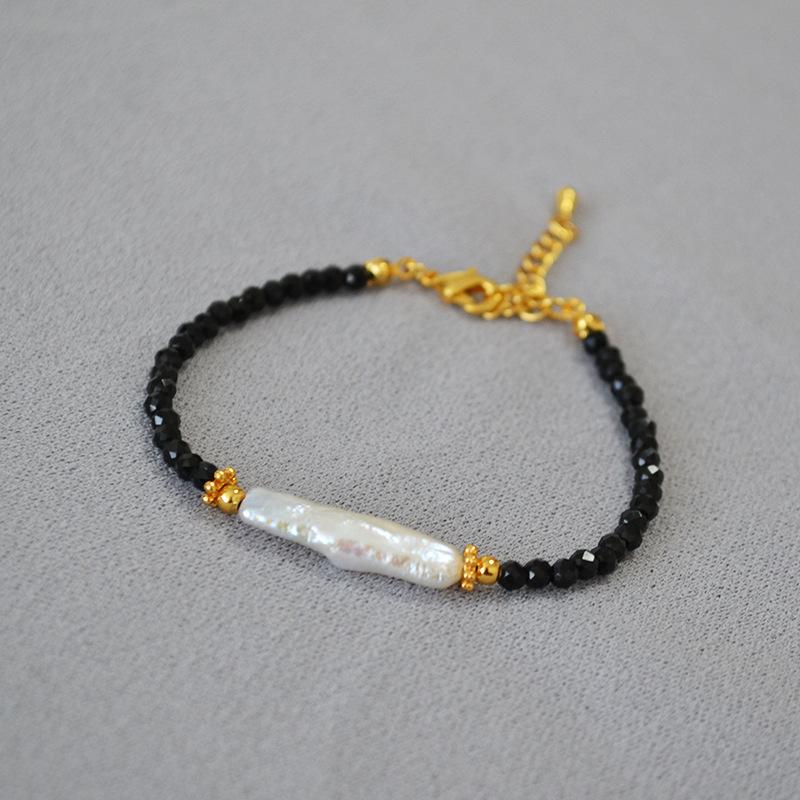 Japonia i Korea prosta czarna spinel nieregularna perła barokowa mały srebrny pasek elegancka modna temperament naszyjnik łańcuszek na obojczyk kobiety