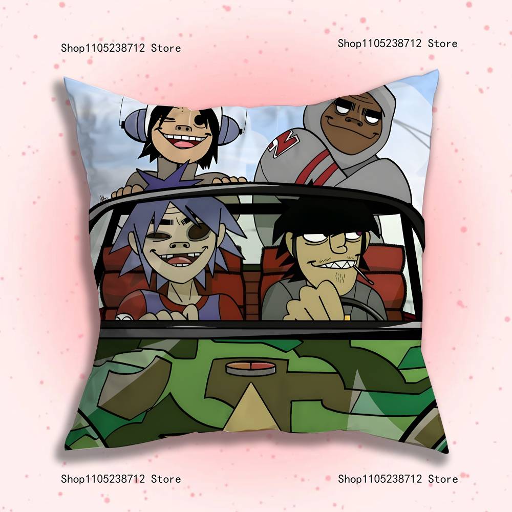 G-Gorillaz Rock Band Pillow Covers Cartoon Sofa Decorative Home Double-Sided Printing Short Plush Cute Cushion Cover