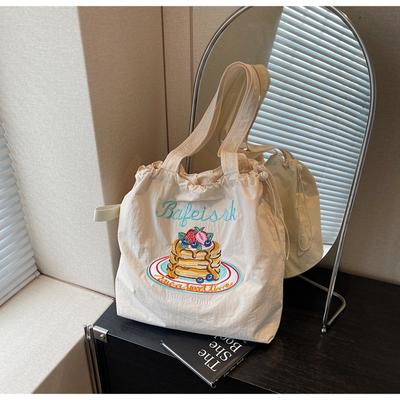 Τσάντα καμβά γυναικεία μεγάλης χωρητικότητας νέα καλοκαιρινή απλή ευέλικτη τσάντα ώμου με κορδόνι κολεγιακή τσάντα tote