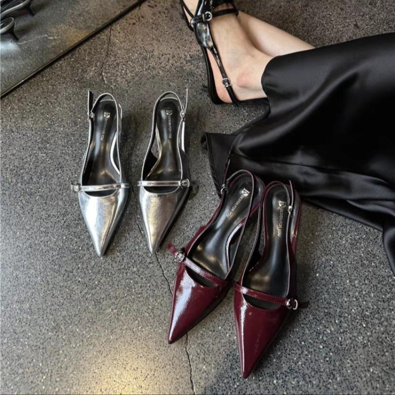 2025 Spring New Women Pointed Toe Sandal Shoes Fashion Shallow Slip On Ladies Elegant Slingback Shoes Thin Low Heel Pumps