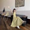Neck Skirt Dress Women's Summer New Suspender Skirt Yellow Plaid Waist Backless Vacation Dress