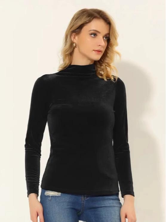 2025 Printemps & Automne Chemise Femme Velours Doré Minceur Col Mi-Haut