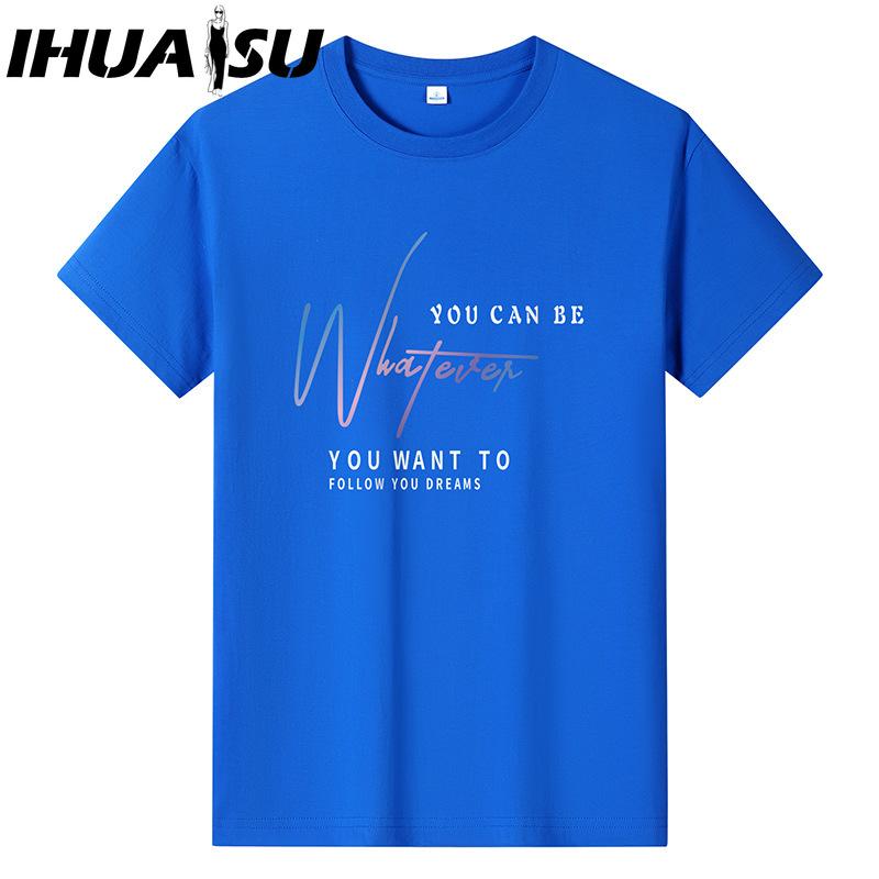 IHUASU Kortermet t-skjorte i bomull for menn mote løs halvermet skjorte med trykt medfølende skjorte