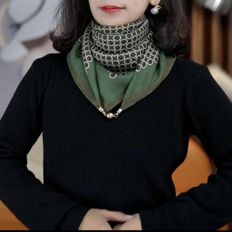 Small Gold Ball Magnetic Buckle 65Cm Cotton And Linen Texture High Sense Women'S Neck Protection Small Scarf Versatile Silk Scarf