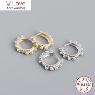 9 .5mm 925 Sterling Silver Pearl Hoop Earrings European And American Metal Wind Geometric Round Circle Earrings Jewelry