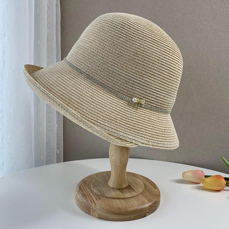 

Elegant diamond-encrusted straw weaving sunscreen hat for women s summer travel foldable crimped straw hat casual sunshade cool hat tide Adult (56-58cm) хакі