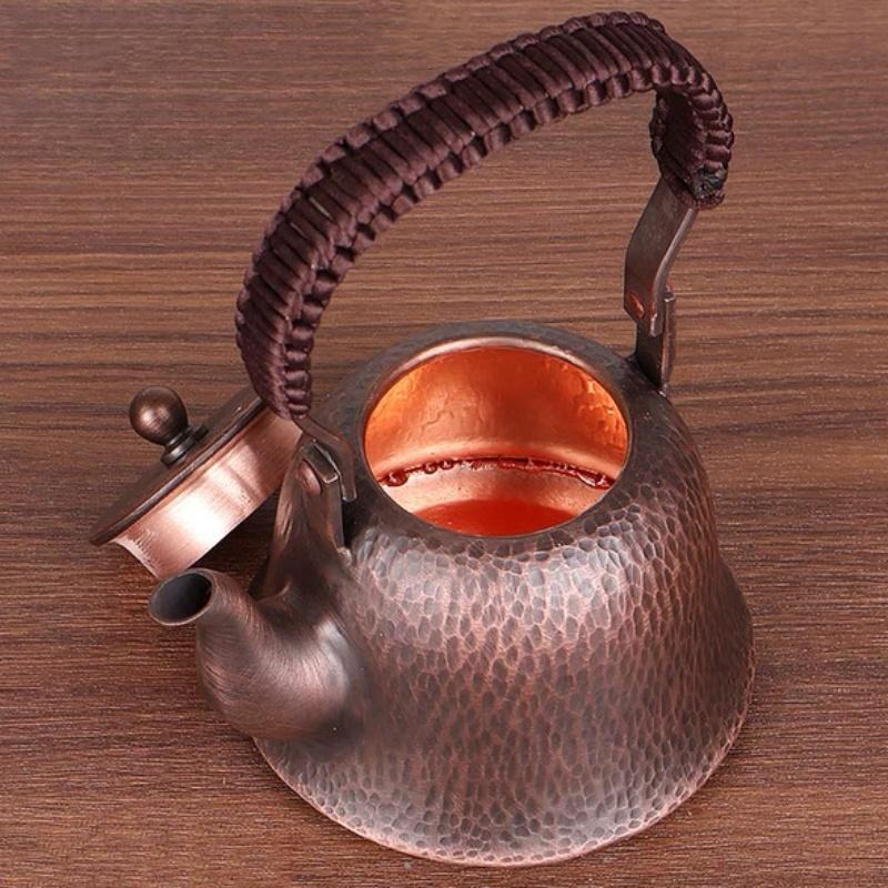 Vintage Měděná Konvička na Kávu, Vzor Pleteniny s Texturou Stromu, Přenosná, Pro Vaření, 350ml Varná Konvice na Vodu, Čajové Nádobí, Ručně Vyráběná Čajová Konvička, Nápojové Nádobí