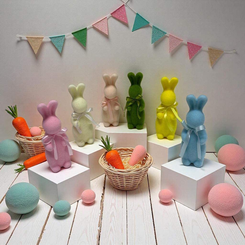 6-Color Easter Bunny Plush Moss Decoration - Cute Living Room Ornament