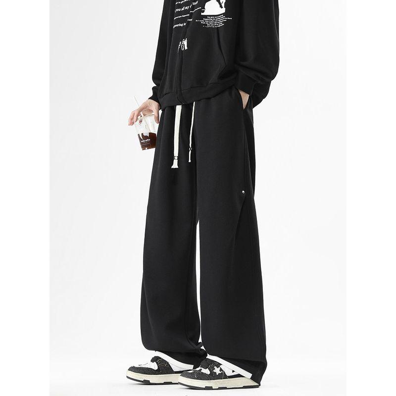 Wassup Trendy American-Style Beige Wide-Leg Pants for Men, Autumn Loose Fit, Trendy Versatile Straight-Leg Sweatpants for Teenagers