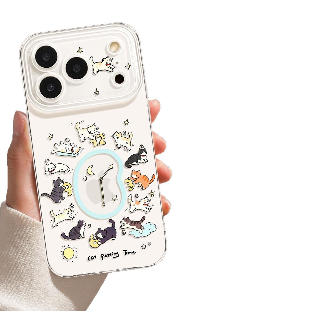 Personalized cat iphone11 mobile phone protective case new apple 11promax transparent 11 cute clock silicone
