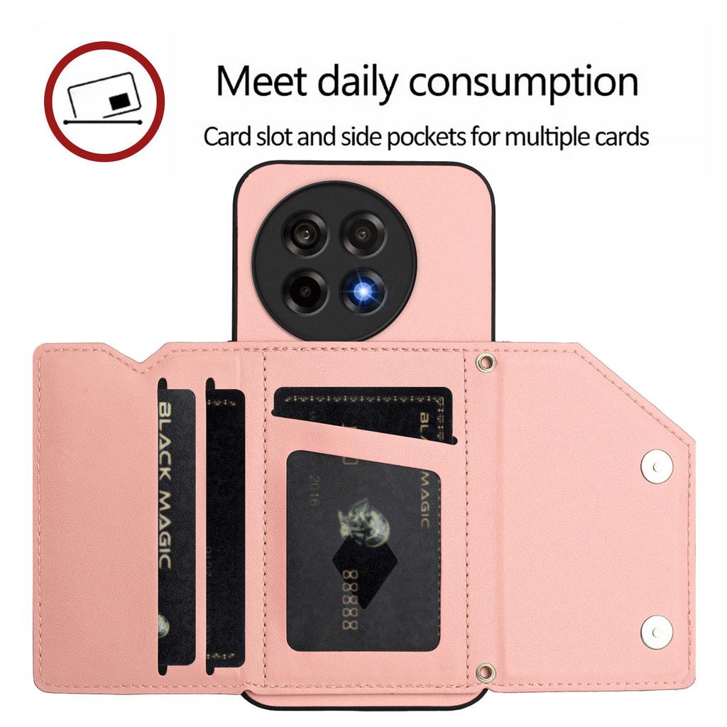 For OnePlus Ace 5 5G/OnePlus Ace 5 Pro 5G/OnePlus 13R 5G Case Card Holder Kickstand Skin-Touch Phone Cover with Wrist Strap