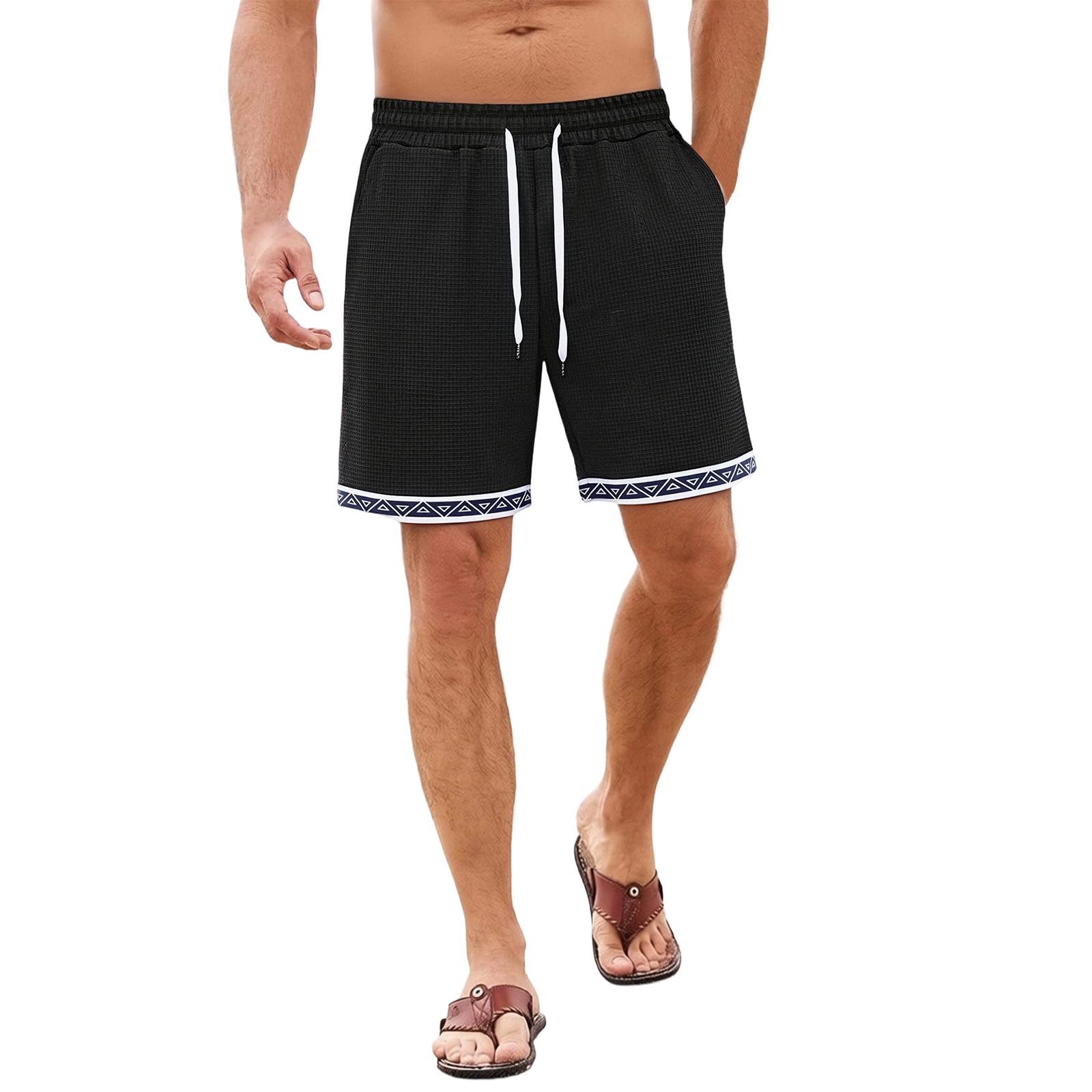 Men s Summer Casual Shorts Men s Fashion Sports Textured Shorts L чёрный
