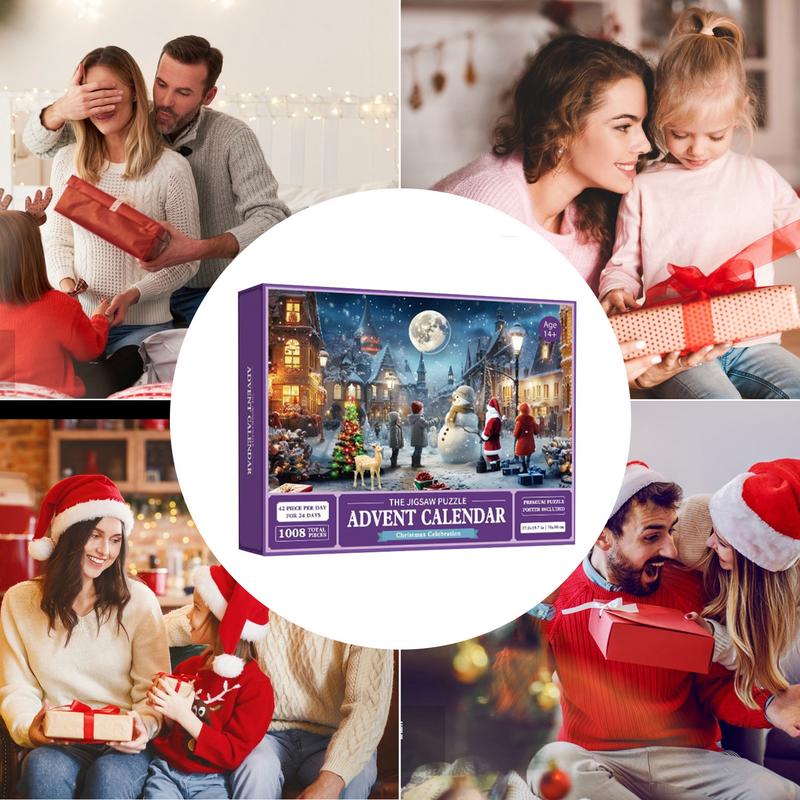 Christmas Advent Calendar 24 Day Countdown Jigsaw Puzzle 1008 Pieces Jigsaw Puzzle Home Holiday Decoration Gift