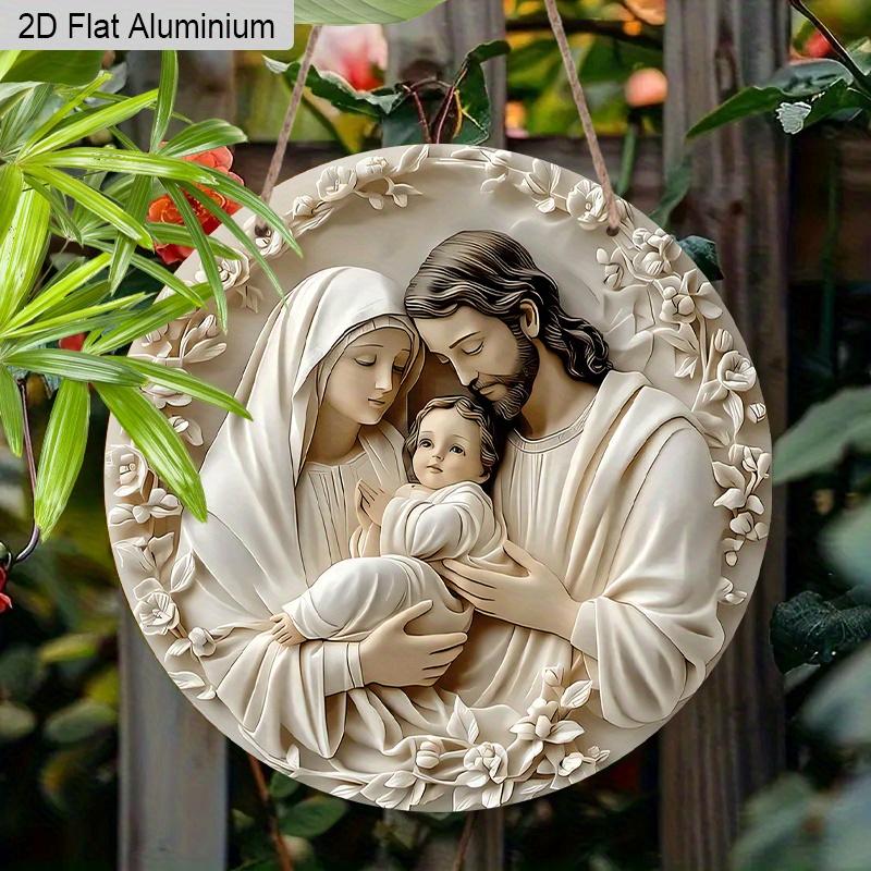 2D Flat Aluminium Nativity Christmas Sign - Holy Night Figurine Ornaments - Aluminium Manger Sign - Ideal for Front Door, Wall, Porch, Window Decor