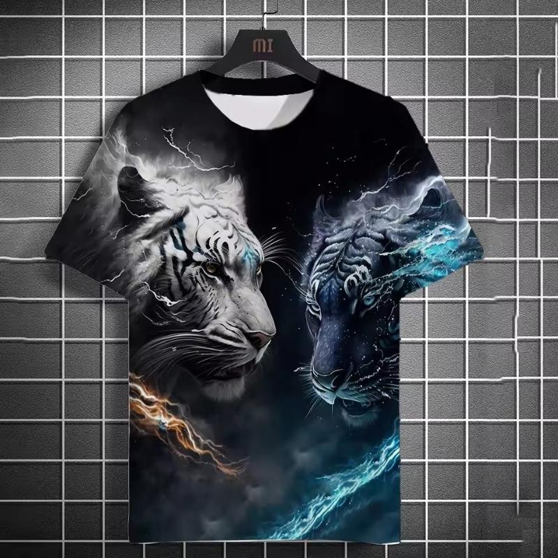 Animal Men's T-shirt 3d Tiger Print Men's Tops Casual Short Sleeve Simple T-shirt Summer Round Neck T-shirt Men's Ultra Clothing