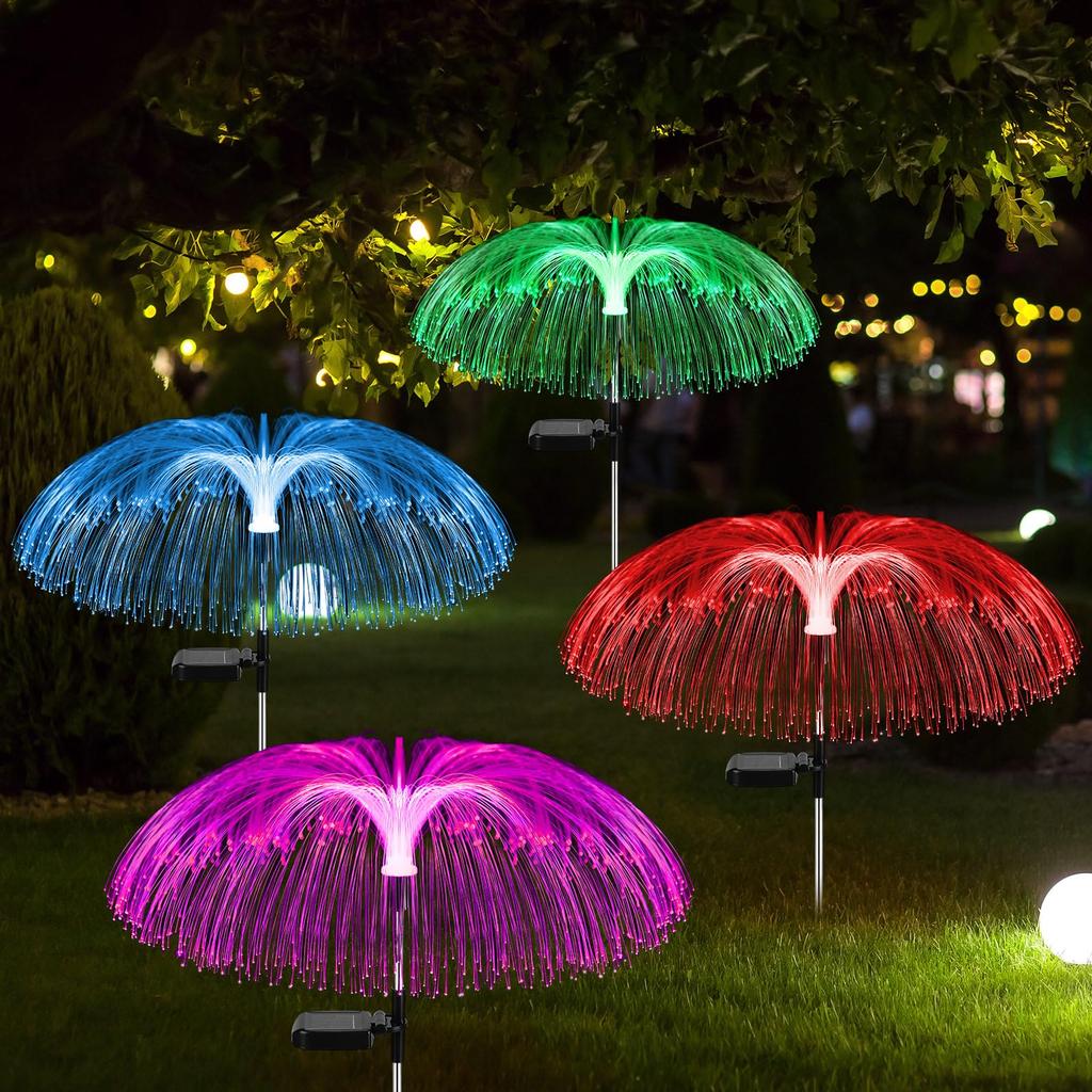 4 Pcs Solar Outdoor Lights for Garden Waterproof Jellyfish 7 Color Changing Lawn Solar Lights for Outside Flower Yard Lights