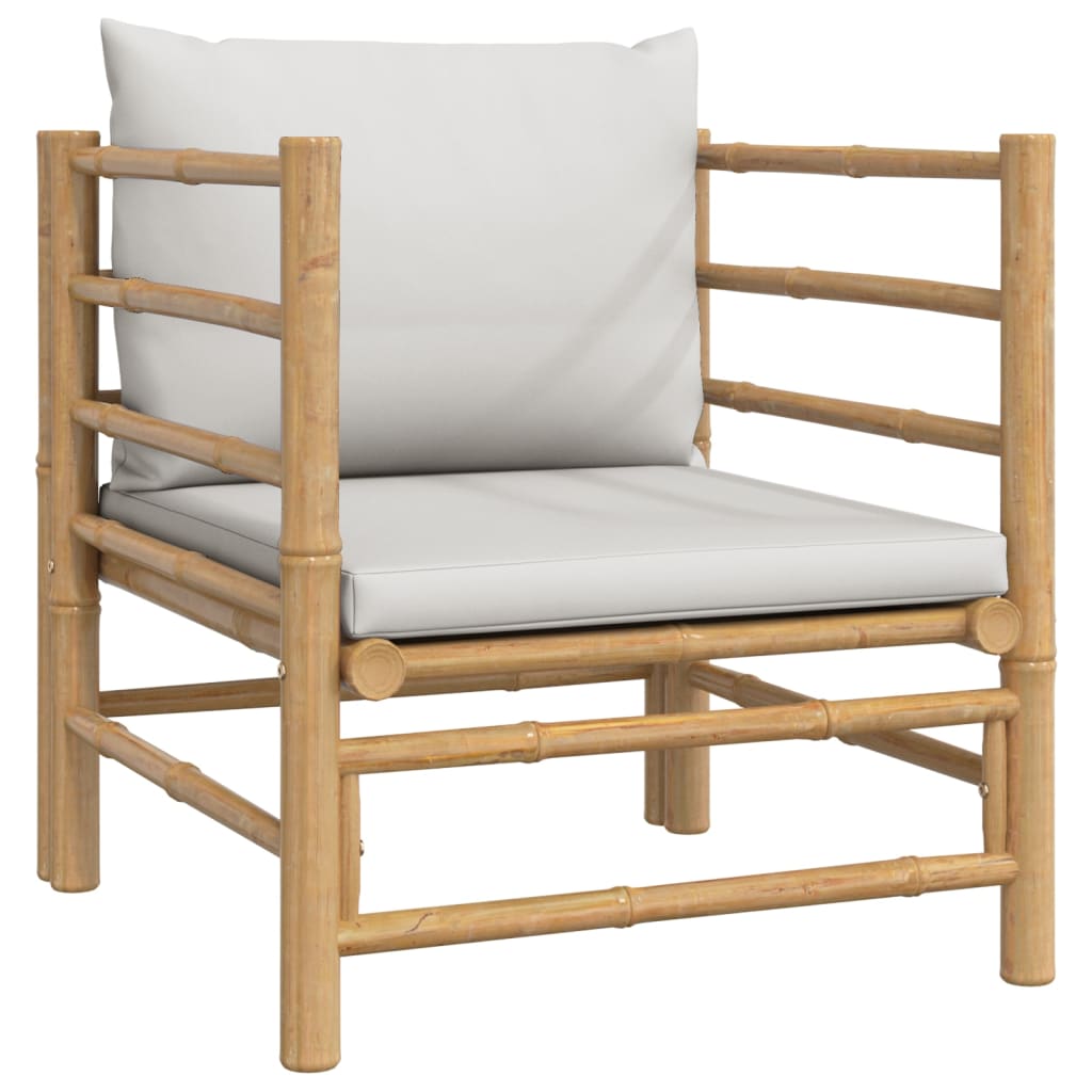 Vidaxl 5-Cz. Garden Furniture Set, Light Grey Cushions, Bamboo