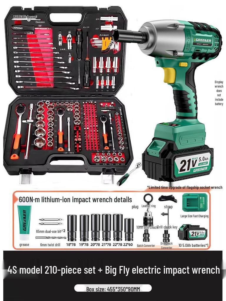 Green Forest Auto Repair Tool Set: Socket Wrench, Ratchet, Combination Tool Box.
