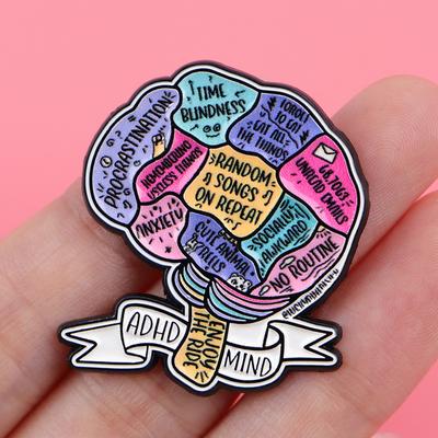 ADHD Mind Enamel Pin Colorful Brain Brooch Pines Lapel Pins Badge On Backpack Clothing Accessories Fashion Jewelry Friends Gifts