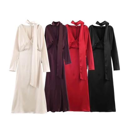 Europäische Sommer-Mode Seiden-Satin-Schal-Kleid für Damen