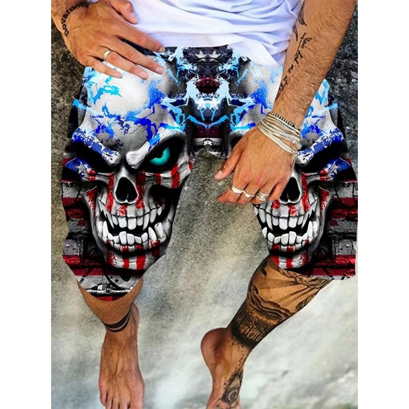 Summer Men Fashion Trend Shorts 3D Skull Graphic Shorts Summer Clothing Vacation Shorts Male Quick Drying Shorts Beach Shorts